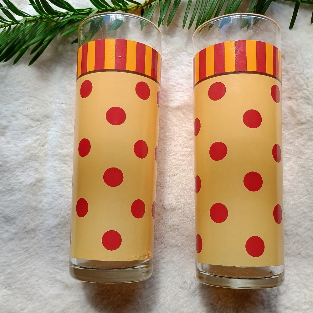 FLASH SALE Set Of 2 Gail Pittman Siena Red Polka Dot Drinking Glass - Picture 2 of 7